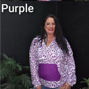 Purple Skull Print Women's Top with Purple Pocket